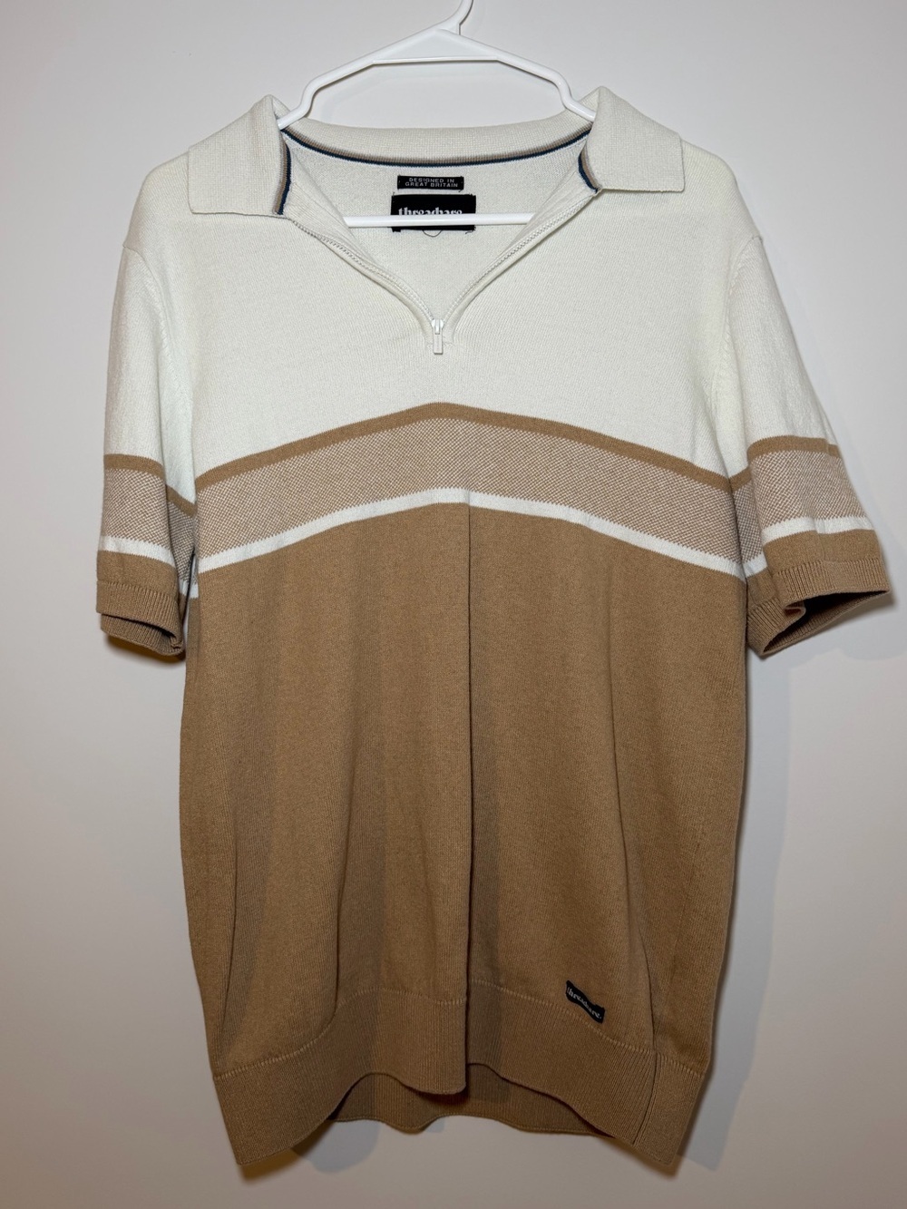 Threadbare Brown & White Colorblock Knit Polo Shirt Women’s Medium